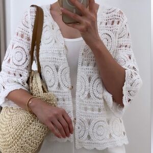 Chic White Crochet Cardigan